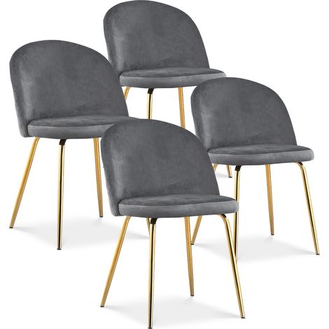 Lot de 4 chaises Cecilia Velours Gris pieds dorés (1/2)