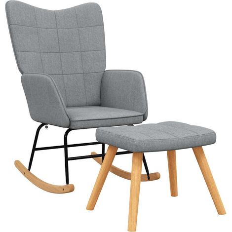 Maison Exclusive - Schaukelsessel mit Hocker Hellgrau Stoff (1/5)