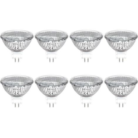 Ampoule Halogène MR16 GU5.3 20W Dimmable, 12V MR16 GU5.3 Spot Angle de Faisceau de 30 Degrés Lampe Halogène MR16 Blanc Chaud 2800K, Lot de 8 [Classe énergétique G] (1/5)