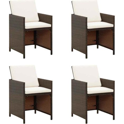 Lot de 4 Chaises de jardin avec coussins - Chaises d'extérieur pour terrasse/jardin Résine tressée Marron BV463128 - BonneVie (1/5)