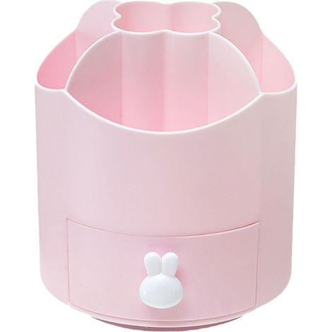 Porte-crayons rotatif à 360 degrés, mignon, grande capacité, organisateur de bureau multifonctionnel pour bureau, chambre à coucher, rose (1/5)
