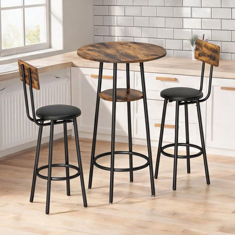 Table de bar industrielle en bois et métal avec 2 tabourets (1/5)