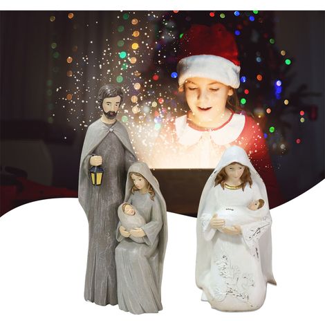 Crèche en résine grise, décoration pour la maison, Vierge Marie tenant l'Enfant Jésus 1 (1/5)