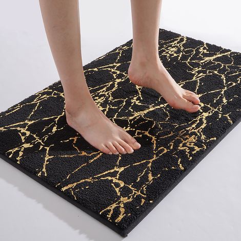 Tapis de bain antidérapant et lavable, tapis de bain noir, tapis décoratif doré, accessoires de salle de bain de luxe, tapis de bain absorbant en microfibre douce pour baignoire, 60 x 90 cm (1/5)