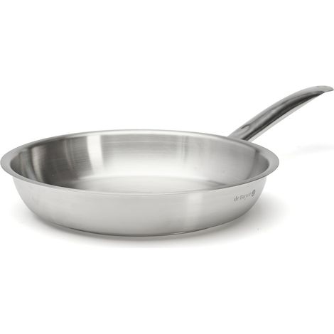 Poêle à frire inox 28 cm – Acier inoxydable AISI 304 – Fond sandwich compatible induction – Queue tube soudée pour préhension facile – De Buyer