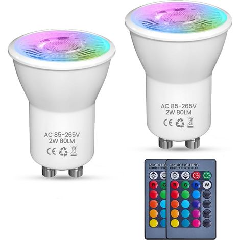 Pack de 2 Ampoule LED MR11 GU10 RGB Blanc Froid 6000K Dimmable Avec Télécommande Pour Plafonnier Encastré