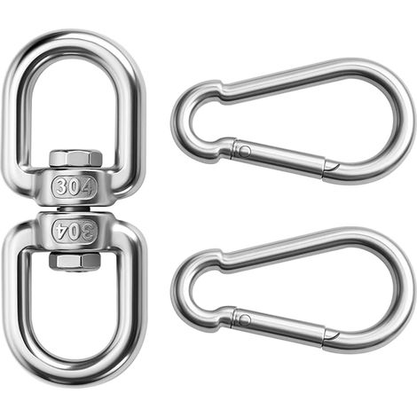 304 M8 Stainless Steel Swivel with 2 Carabiners, 360° Swivel for Hanging Chair, Swing, Boxing Bag, Hammock, for Secure Attachment Indoor and Outdoor (1/5)