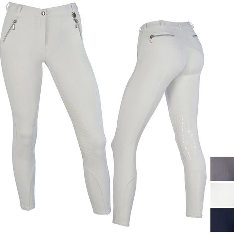 44 IT, BIanco: Pantaloni equitazione Champion grip da donna in microfibra con zip