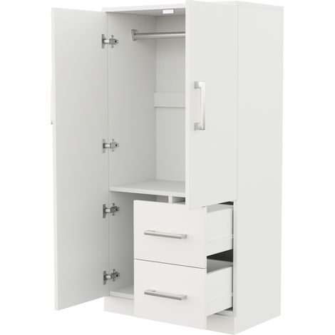 Armadio 70 x 40 x 135 cm con doppia porta, cassetti e scomparti, bianco (1/5)