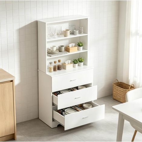 Libreria 79x39,5x182,2 cm in pannelli di legno bianchi con cassetti FloraGrace (1/5)