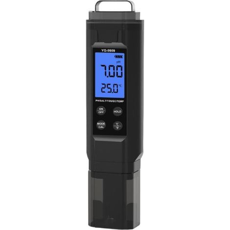 Testeur numérique 5 en 1 de qualité de l'eau pour la salinité/le pH/la température/la conductivité électrique/le TDS pour l'eau potable, les aquariums, l'hydroponie et les piscines (1/5)