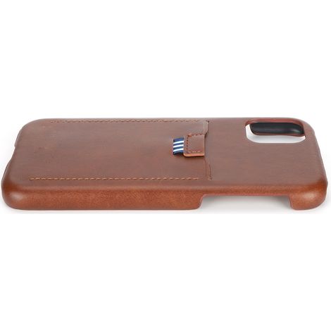 Étui de téléphone fin en cuir PU texturé avec emplacement pour cartes pour iPhone 11 Pro 5,8 pouces - Marron (1/5)