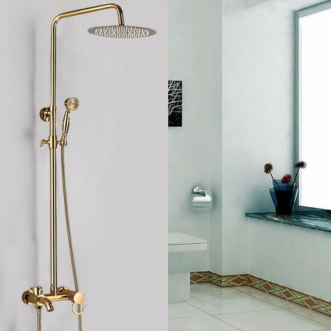 Colonne de douche thermostatique, ensemble de douche système de douche avec pommeau de douche, douche à main réglable en hauteur, mitigeur thermostatique pour salle de bain, or