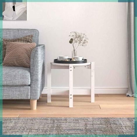 Table basse - 822308 - Rond - Bois massif (pin) - Blanc - Ø52,5 x H45 cm (1/5)