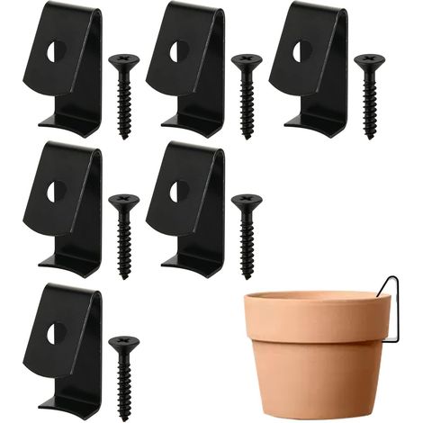 Filiyano-Lot de 6 supports pour pots de fleurs en terre cuite, crochets muraux en fer avec vis, compatibles avec les pots muraux standard de 12,5 à 20 (1/5)