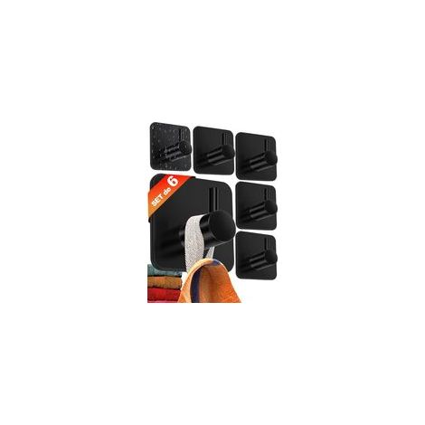 Crochets muraux adhésifs Lot de 6, porteserviettes et manteaux, inox noir pour salle de bain et cuisine