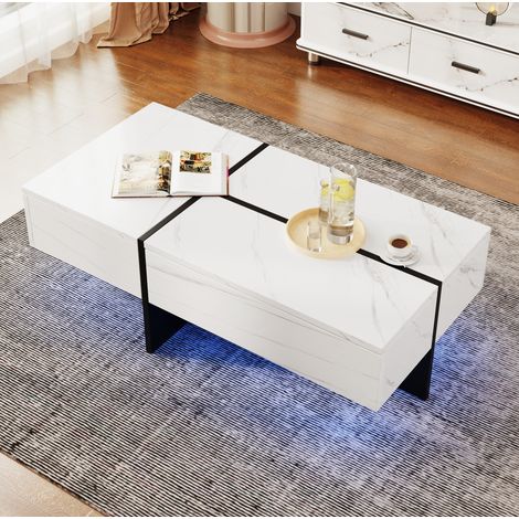 Tavolino da caffè 100x50x34.5 cm bianco in pannelli di particelle con LED e 3 cassetti (1/5)