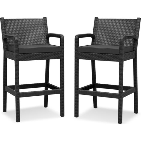 GARVEE - Tabouret de bar extérieur rotin tressé lot de 4, hauteur 76 cm avec dossier et repose-pieds pour jardin terrasse piscine( Noir) (1/5)