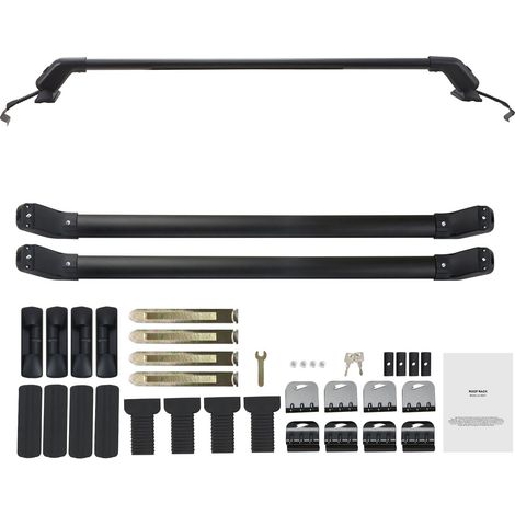 Barres de toit universelles en aluminium, ajustables, sans rail latéral, charge max 70,3 kg, avec serrures, pour SUV, berlines et fourgonnettes. (1/5)