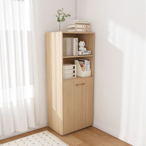 Klappbarer Schreibtisch mit Schrank 136x55 cm aus MDF, Naturholzoptik – MEUBLIV (1/5)