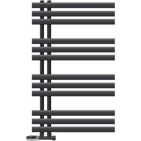 LuxeBath  Radiador Toallero de Baño Iron EM 600 x 1000 mm Antracita Estufa con Termostato de Conexión Central en Forma de Esquina a la Pared, Calentador Secador de Toallas, Kit de Montaje Incluído