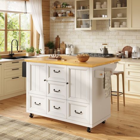 Desserte de cuisine - Buffet 120x73(45)x93 cm - Roulottes - Porte-serviettes - Étageres réglables - Blanc (1/5)