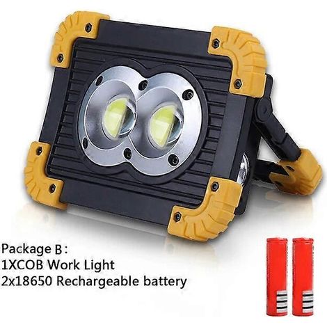 Projecteur LED portable 190 W, lampe de travail LED étanche, fonctionne avec 4 piles AA, idéal pour les réparations et le camping (Pack B). (1/5)