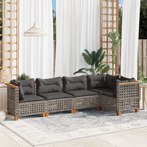 vidaXL 5 Piece Garden Sofa Set with Cushions Grey Poly Rattan (1/5)