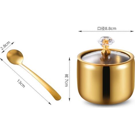 Sucrier en acier inoxydable 304, avec couvercle transparent et cuillère, distributeur de sucre de 296 ml, pot à épices, récipient de rangement, accessoire pour coin café, sucrier pour épices, thé, poi (1/2)