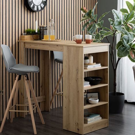 Mesa Fija Sedriano, 2 Plazas, Forma Rectangular, Superficie de Madera Noble, 120x50x105h cm Marrón Roble con Nudos (1/5)