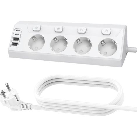 Kaelt - Multiprise USB avec interrupteur indépendant, prise intelligente pour la maison, câble haute puissance à 4 broches. (1/5)