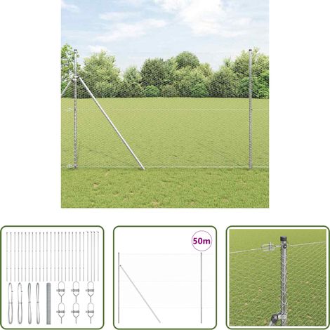 vidaXL Sécurité extérieure - Poteau de clôture. Argenté 50 x 1,6 m (treillis 25 mm) Acier (1/5)