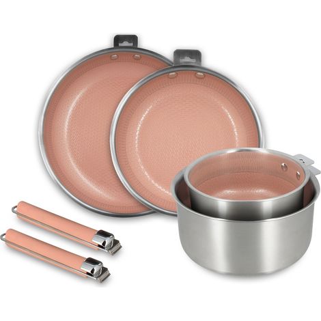 Batterie de cuisine 4 pièces en acier inoxydable avec 2 poignées, AGLAE (1/4)