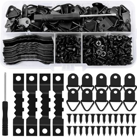 251 Pièces Accroche Tableau Crochet Cadre Mural Attache Cadre Accroche Cadre avec Vis Triangulaires Crochets En Dents De Scie pour Accrocher Des Photos Art Mural Décoratives, Noir