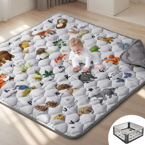 Alfombra de juegos para bebés, suave alfombra de actividades de algodón, plegable y antideslizante, alfombra para parque infantil, 127 x 127 cm, gris claro