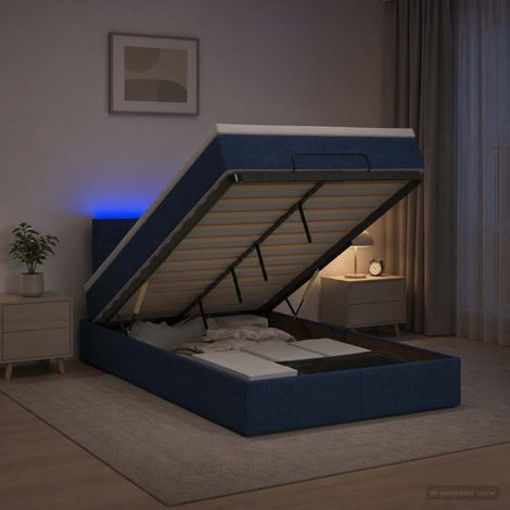 vidaXL Lit coffre avec matelas et LED Bleu 120 x 200 cm Tissu (1/5)