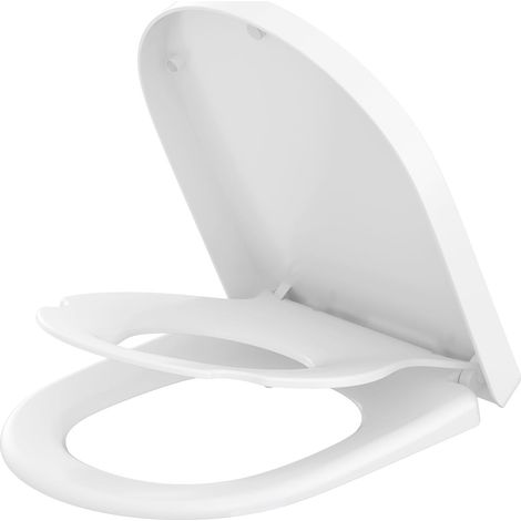 1 - Abattant WC - Siège Enfant - Forme D - Double Frein De Chute Et Charnière Réglable - Pour Adultes Et Enfants - Blanc - 45x36x5 cm
