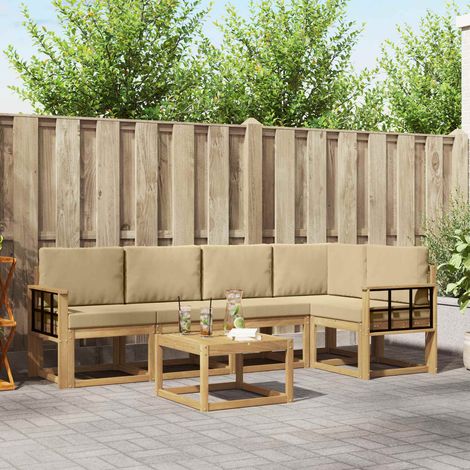 vidaXL Outdoor-Sofagarnitur 6 pcs Weiß und Beige Massivholz Akazie (1/5)