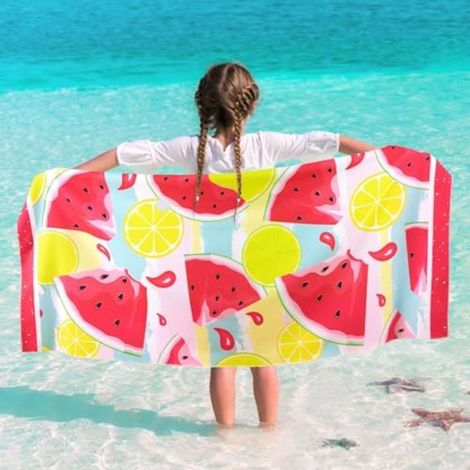 Filiyano-Serviette de plage pour enfants – Serviette de plage pastèque 70 x 150 cm, douce et absorbante, en polyester, idéale pour le bain et la (1/5)