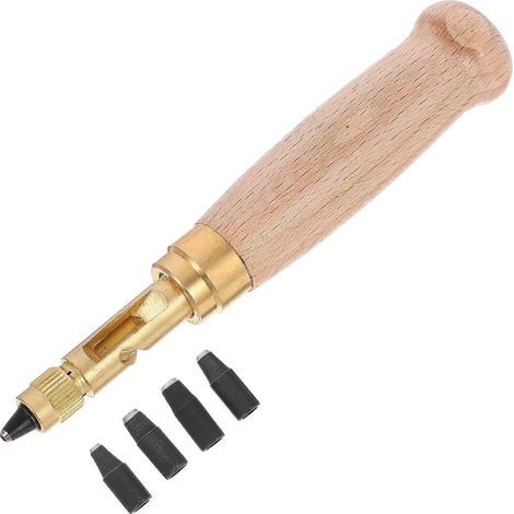 Outil de perforation à vis réglable (6 pièces) pour cuir, papier et loisirs créatifs. Manche en bois. 6 embouts : 1,5 mm, 2 mm, 2,5 mm, 3 mm, 3,5 mm et 4 mm. (1/3)