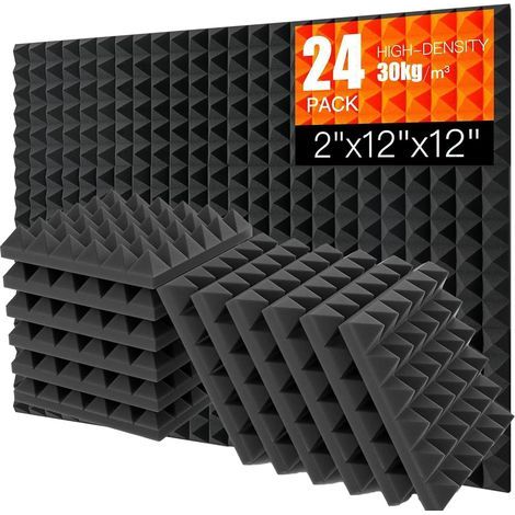 Set of 24 Pyramid Foam Acoustic Panels 30x30x5cm Soundproofing Studio (1/5)