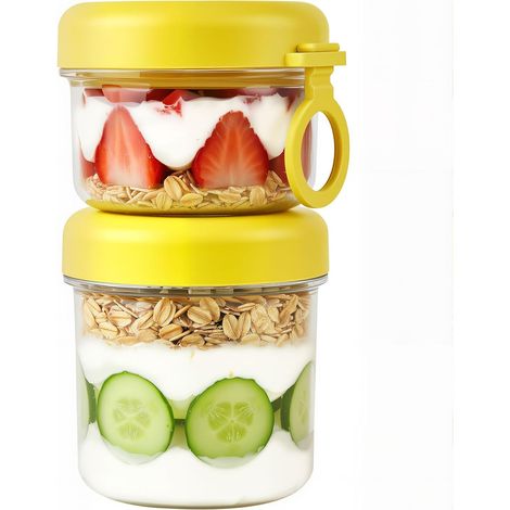 Tasse à parfait au yaourt portable de 26 oz (incluant une cuillère et un couvercle), idéale pour transporter des céréales, des fruits et des flocons d'avoine pendant la nuit, réutilisable, adaptée aux (1/5)