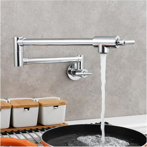 Robinet de Cuisine remplisseur de Pot Robinet de Cuisine Pliant à Double Interrupteur en Laiton Robinet de Cuisine Rotatif avancé Robinet d'eau Froide Mural (Color : 4, Size : W) (1/4)