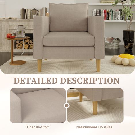 Fauteuil loisirs monoplace avec sac de rangement et coussin confortable,style nordique idéal pour coin lecture-Yi. (1/5)