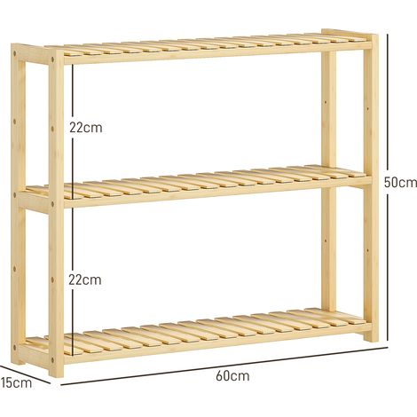 Étagère de salle de bain à 3 niveaux (5 réglages de hauteur), en bambou, 60x15x50 cm, grain de bois. (1/5)