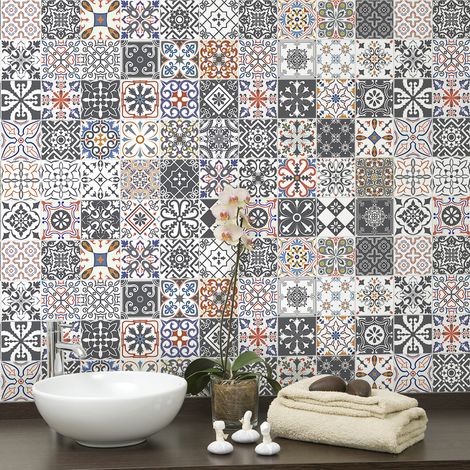 Sticker Mural Carrelage adhésif Cuisine Salle de Bain - 9 STICKERS CARRELAGES AZULEJOS KELIANA - 9stickers10x10cm (1/5)
