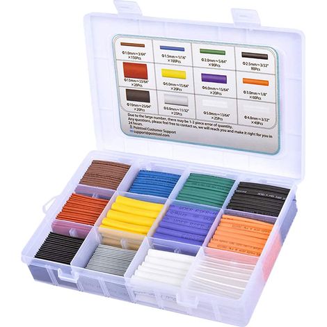650 Pièces Gaine Thermorétractable Ignifugée Isolante pour Câble d'Alimentation Tubes Thermorétractables Résistants à la Chaleur Kit Complet pour Électriciens et Réparations (1/5)