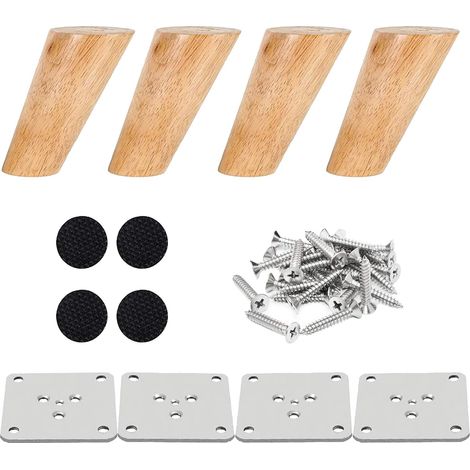 Lot de 4 pieds de canapé en bois massif inclinés, hauteur 12 cm, avec patins silencieux (1/5)