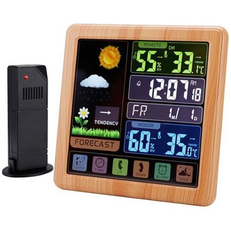 Horloge météo sans fil, horloge à écran couleur multifonctionnelle, thermomètre à écran tactile domestique et réveil hygromètre..dyk. (1/4)