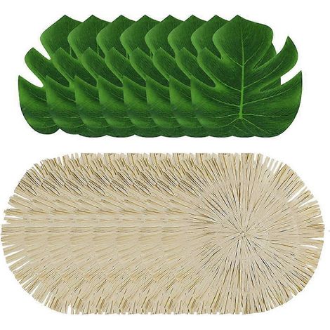 Lot de 24 sets de table Luau et sets de table à franges en forme de palmier, sets de table tropicaux à motifs de feuilles de palmier, style hawaïen estival (1/5)